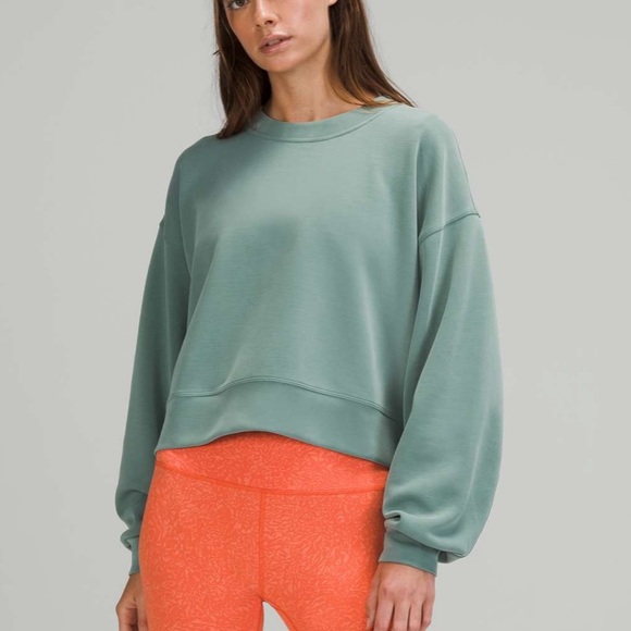 Lululemon Perfectly Oversized Cropped Crew *Softstreme* in Tidewater Teal - Picture 1 of 8